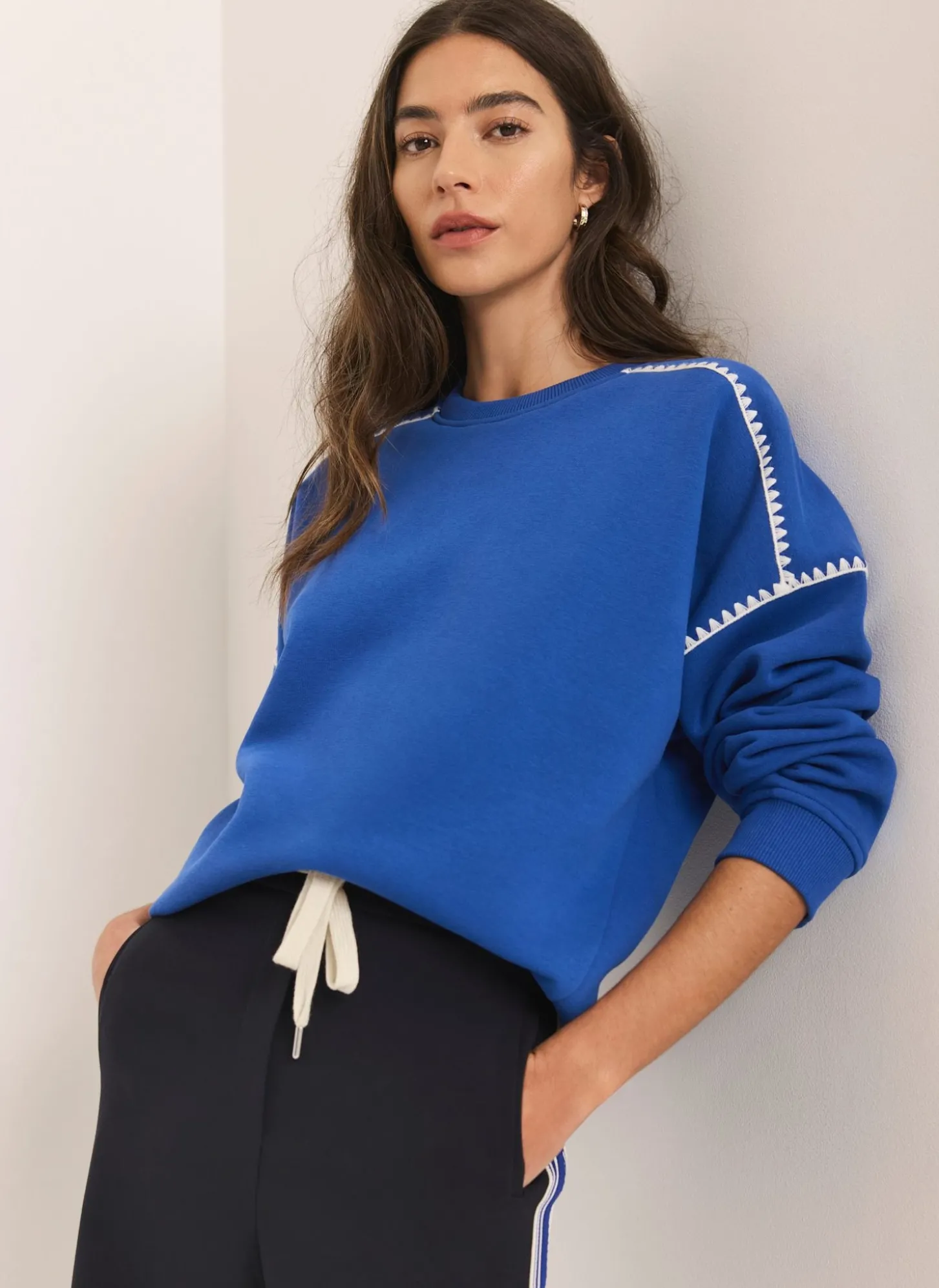 Blue Whipstitch Detail Sweatshirt