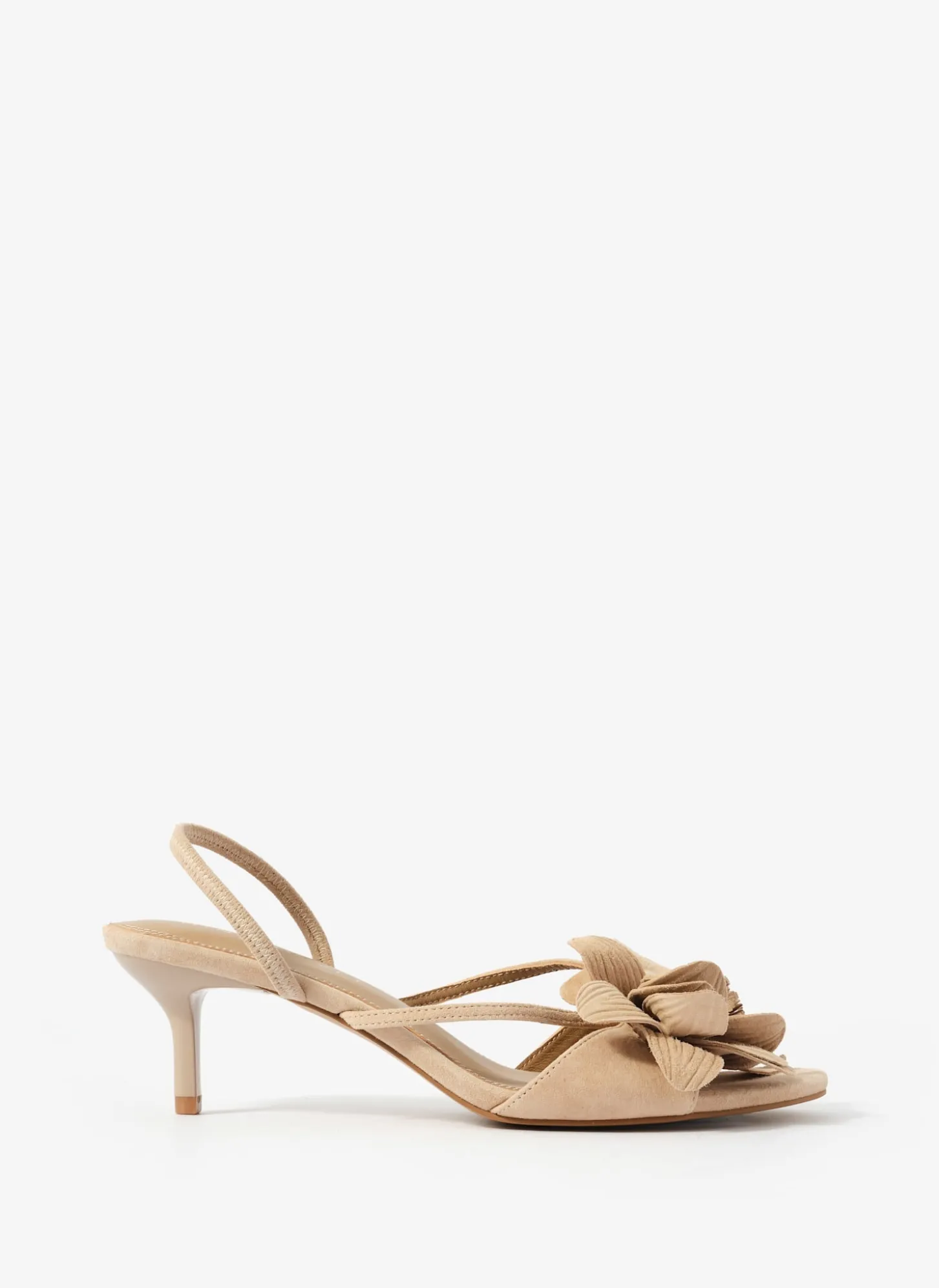 Bri Neutral Suede Flower Detail Heels