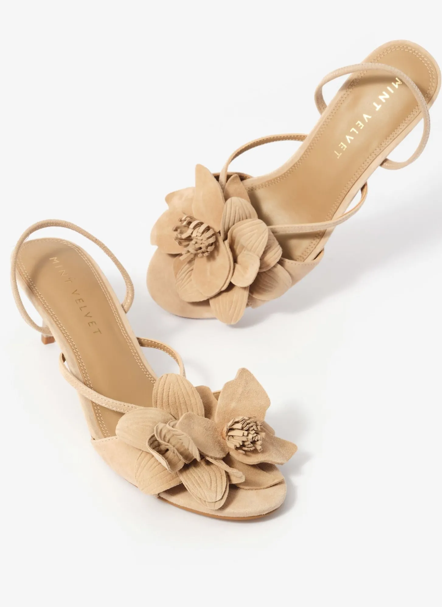 Bri Neutral Suede Flower Detail Heels