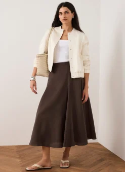 Brown A Line Midi Skirt