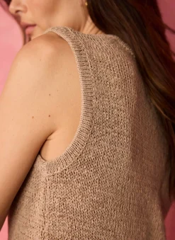 Brown Cotton Blend Knit Top