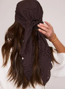 Brown Cotton Broderie Charm Scarf