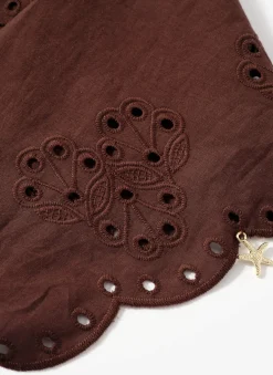 Brown Cotton Broderie Charm Scarf