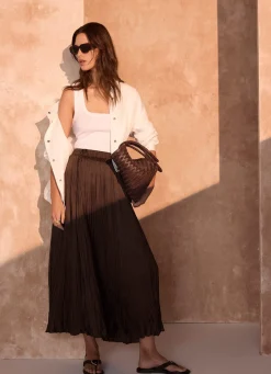 Brown Crinkle Maxi Skirt