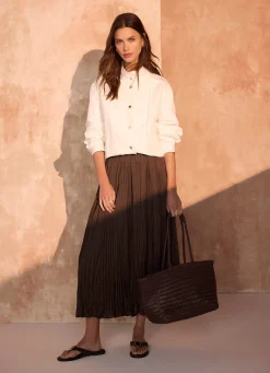 Brown Crinkle Maxi Skirt