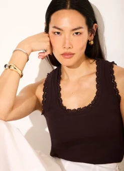 Brown Crochet Trim Vest Top
