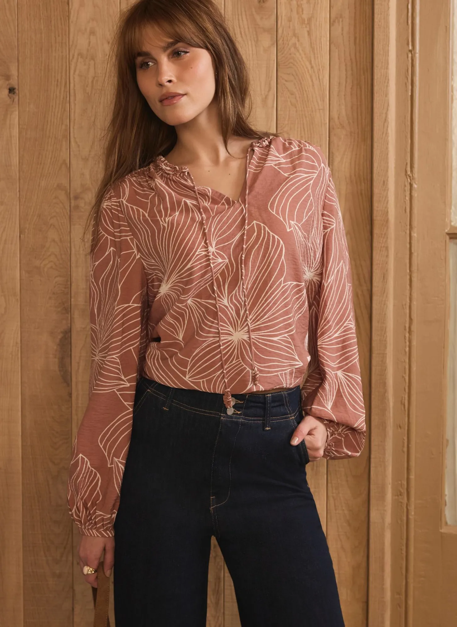 Brown Floral Print Blouse