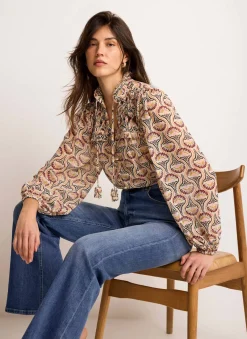 Brown Floral Print Blouse