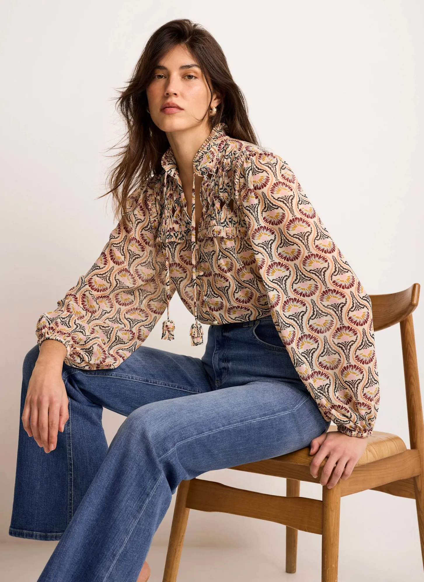 Brown Floral Print Blouse