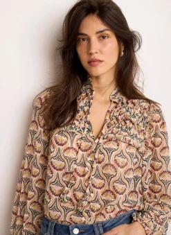 Brown Floral Print Blouse
