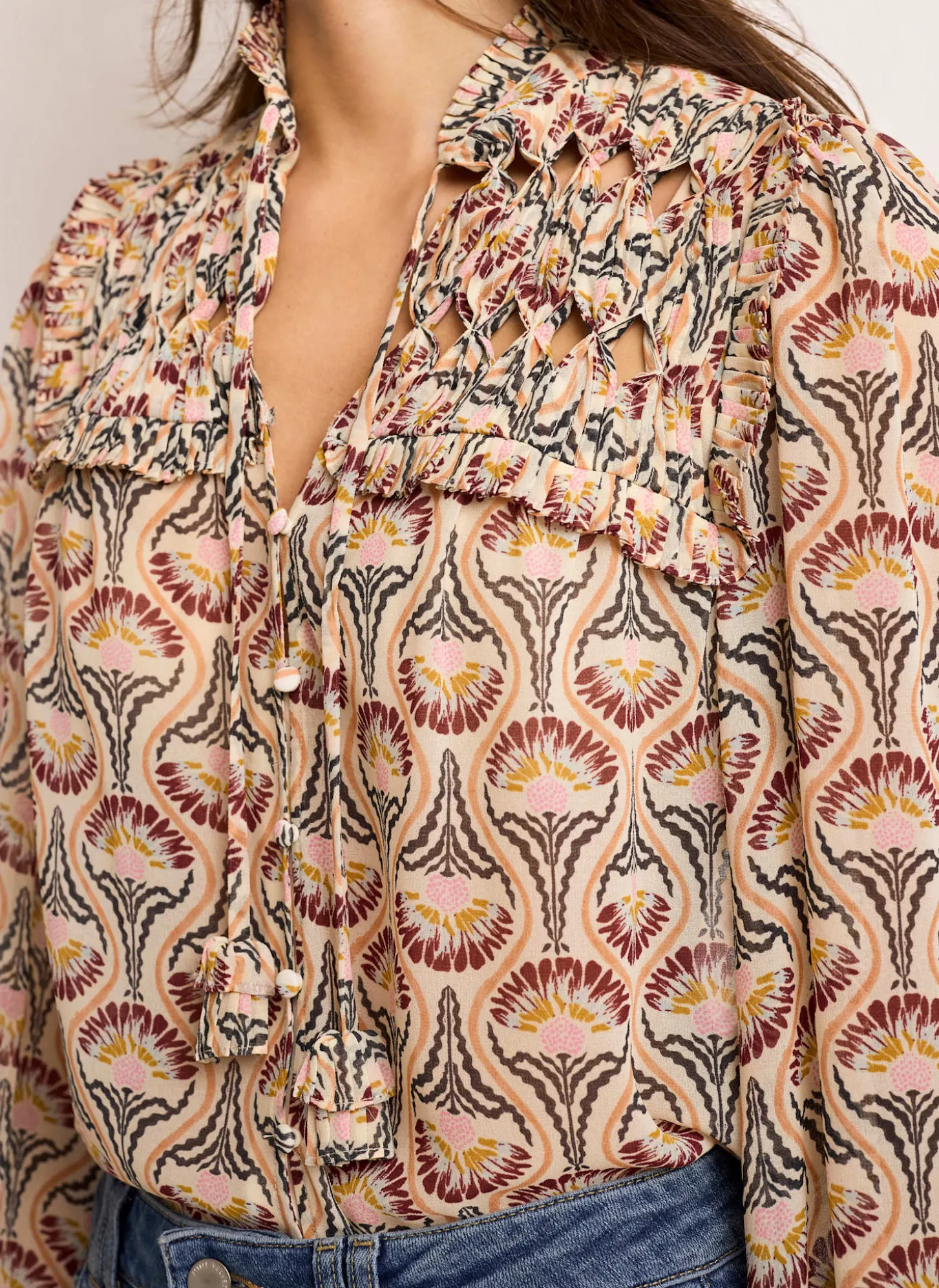 Brown Floral Print Blouse