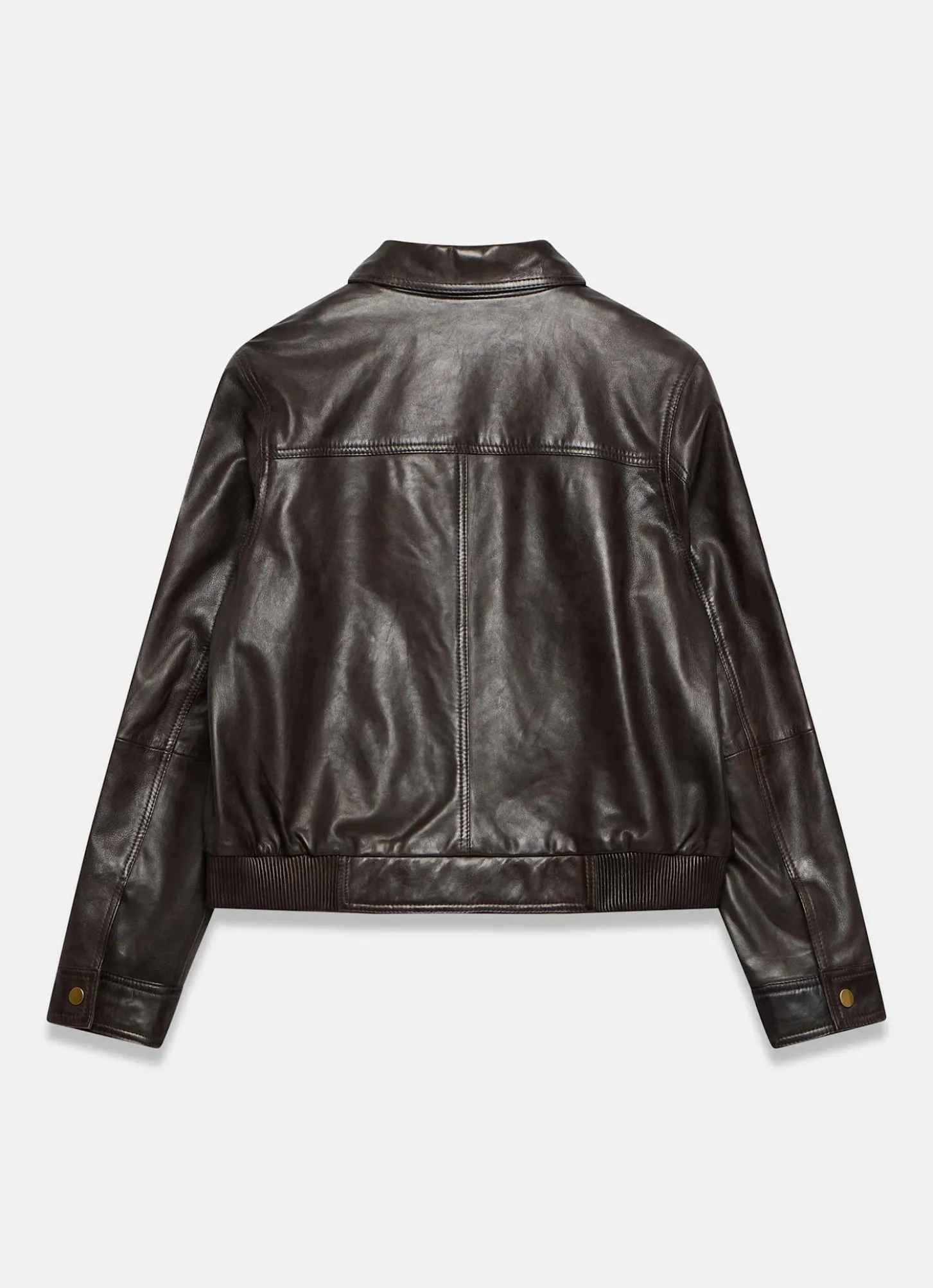 Brown Leather Collared Bomber Jacket