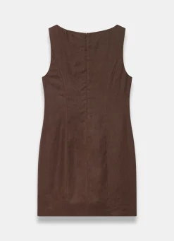 Brown Linen Beaded Mini Dress
