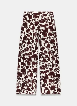 Brown Linen Blend Floral Print Wide Leg Trousers