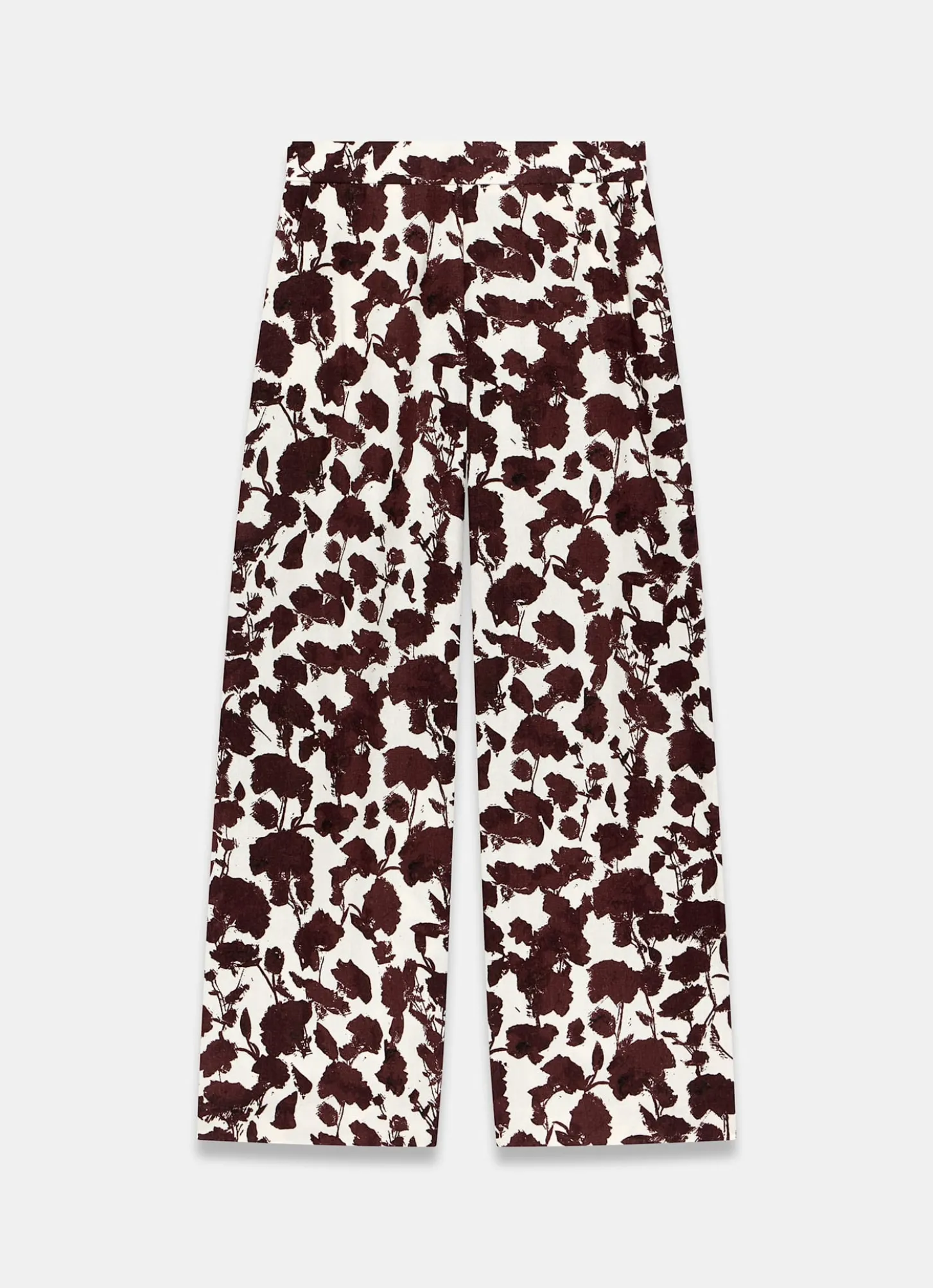 Brown Linen Blend Floral Print Wide Leg Trousers