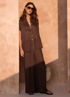 Brown Linen Blend Shirt
