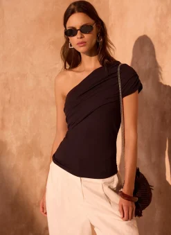 Brown One Shoulder Drape Top