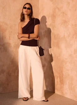 Brown One Shoulder Drape Top