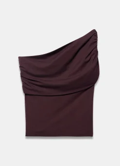 Brown One Shoulder Drape Top