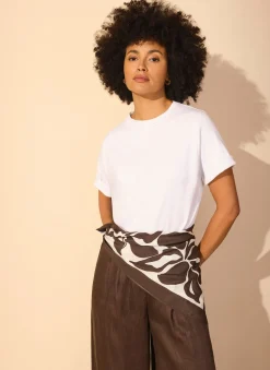 Brown Satin Fern Print Square Scarf