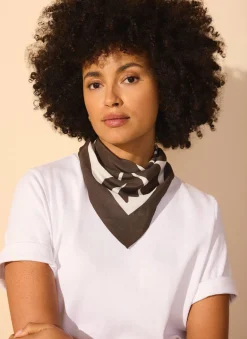 Brown Satin Fern Print Square Scarf