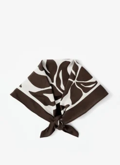 Brown Satin Fern Print Square Scarf
