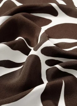 Brown Satin Fern Print Square Scarf