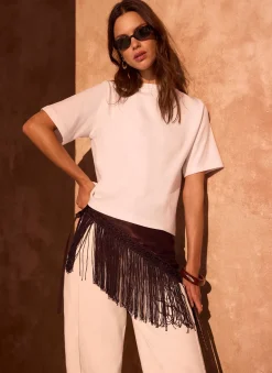 Brown Satin Fringe Waist Scarf