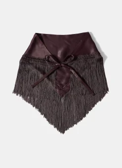 Brown Satin Fringe Waist Scarf