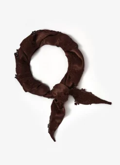 Brown Satin Lace Trim Scarf