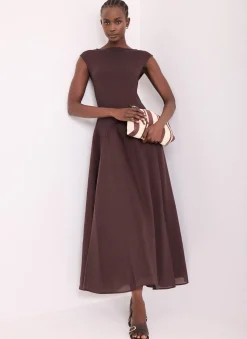 Brown Sleeveless Midi Dress