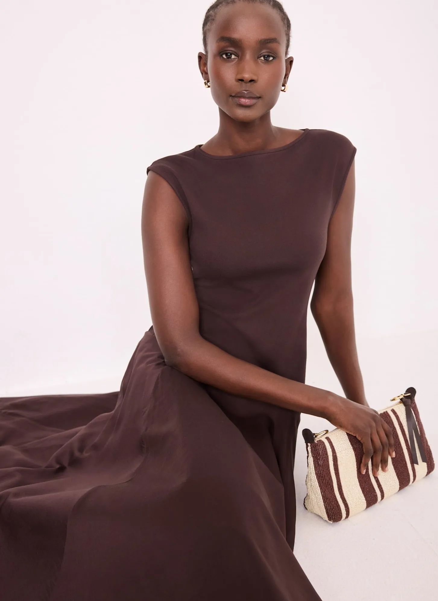 Brown Sleeveless Midi Dress