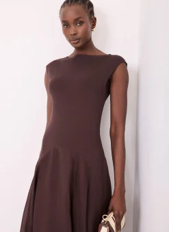 Brown Sleeveless Midi Dress