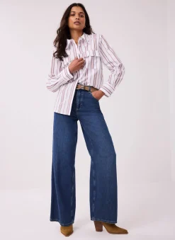 Brown Striped Cotton Scallop Detail Shirt