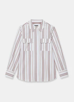Brown Striped Cotton Scallop Detail Shirt