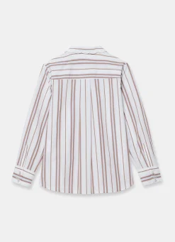 Brown Striped Cotton Scallop Detail Shirt