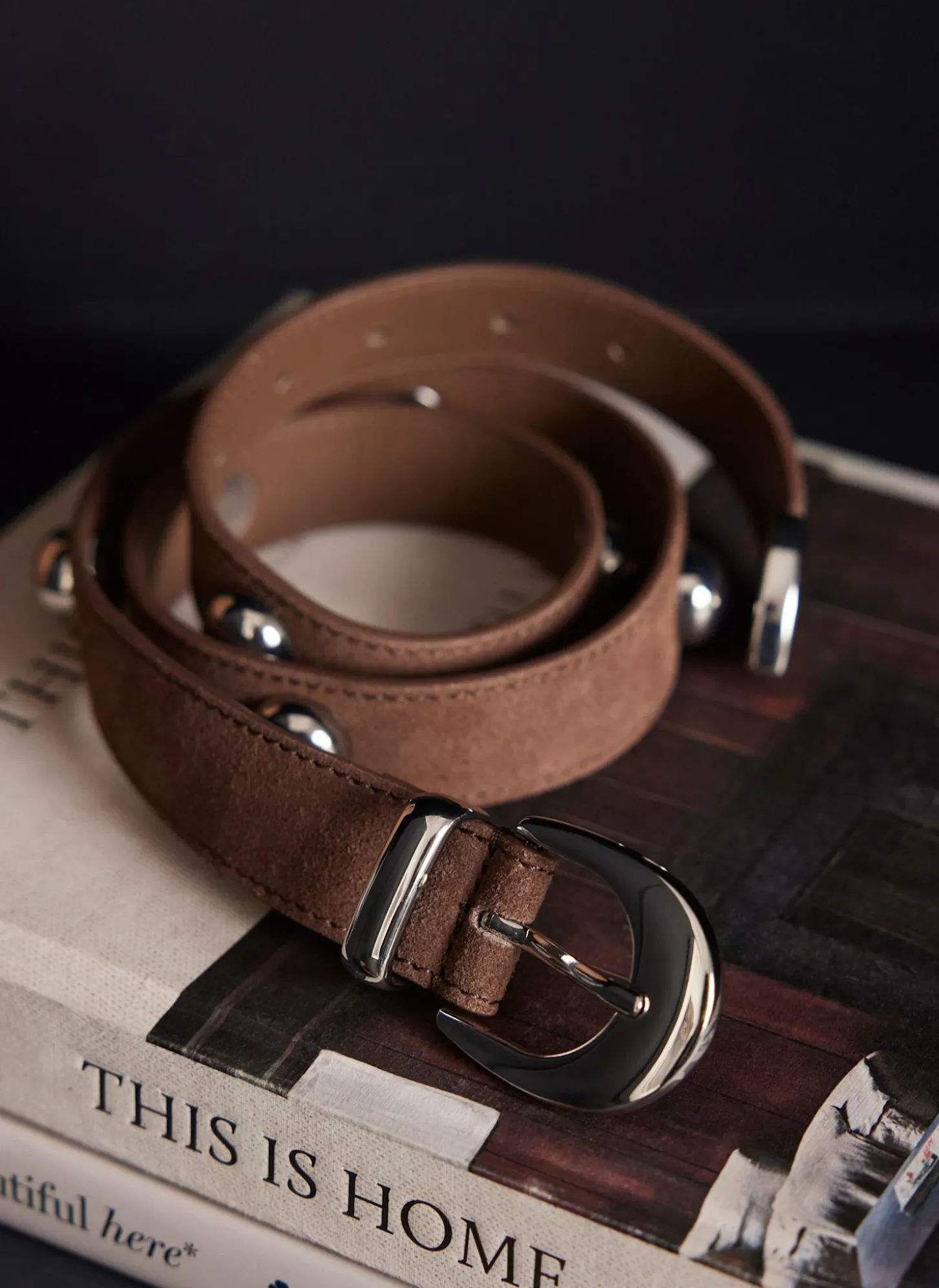 Brown Studded Suede Belt
