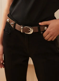 Brown Studded Suede Belt