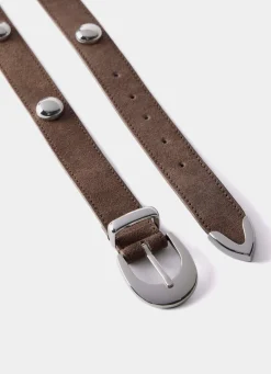 Brown Studded Suede Belt