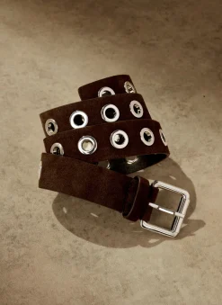 Brown Suede Eyelet Belt