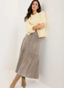Brown Suede Midi Skirt