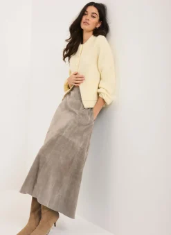 Brown Suede Midi Skirt
