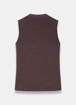 Brown Sunray Button Knit Sleeveless Top