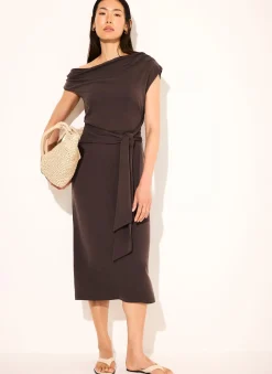 Brown Tie Detail Midi Dress