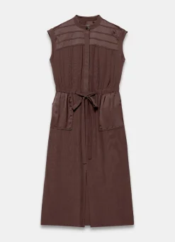 Brown Utility Midi Shirt Dress