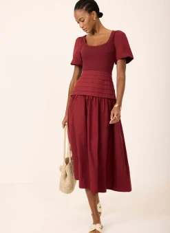 Burgundy Cotton Blend Maxi Dress