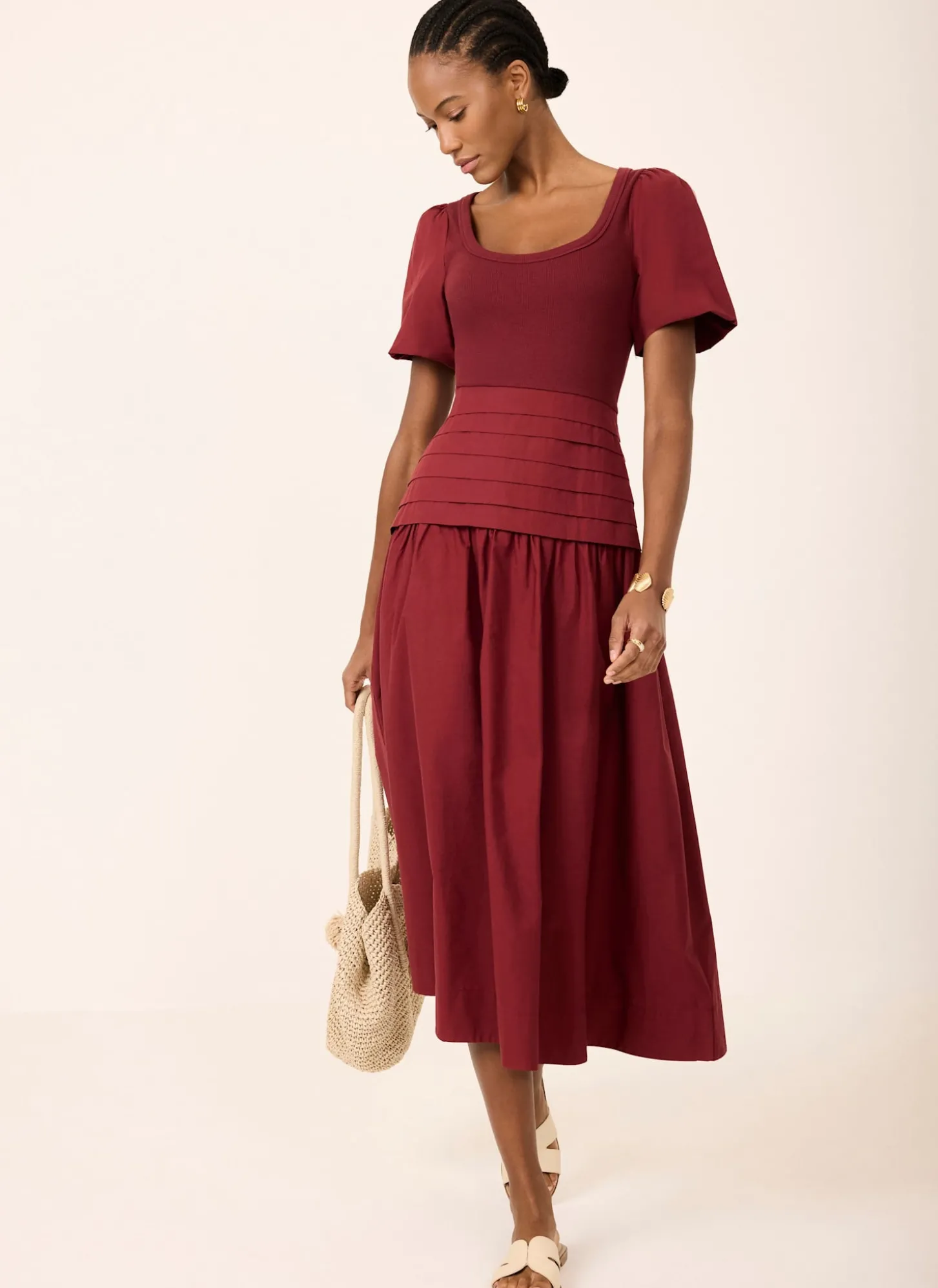 Burgundy Cotton Blend Maxi Dress