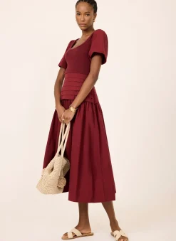 Burgundy Cotton Blend Maxi Dress