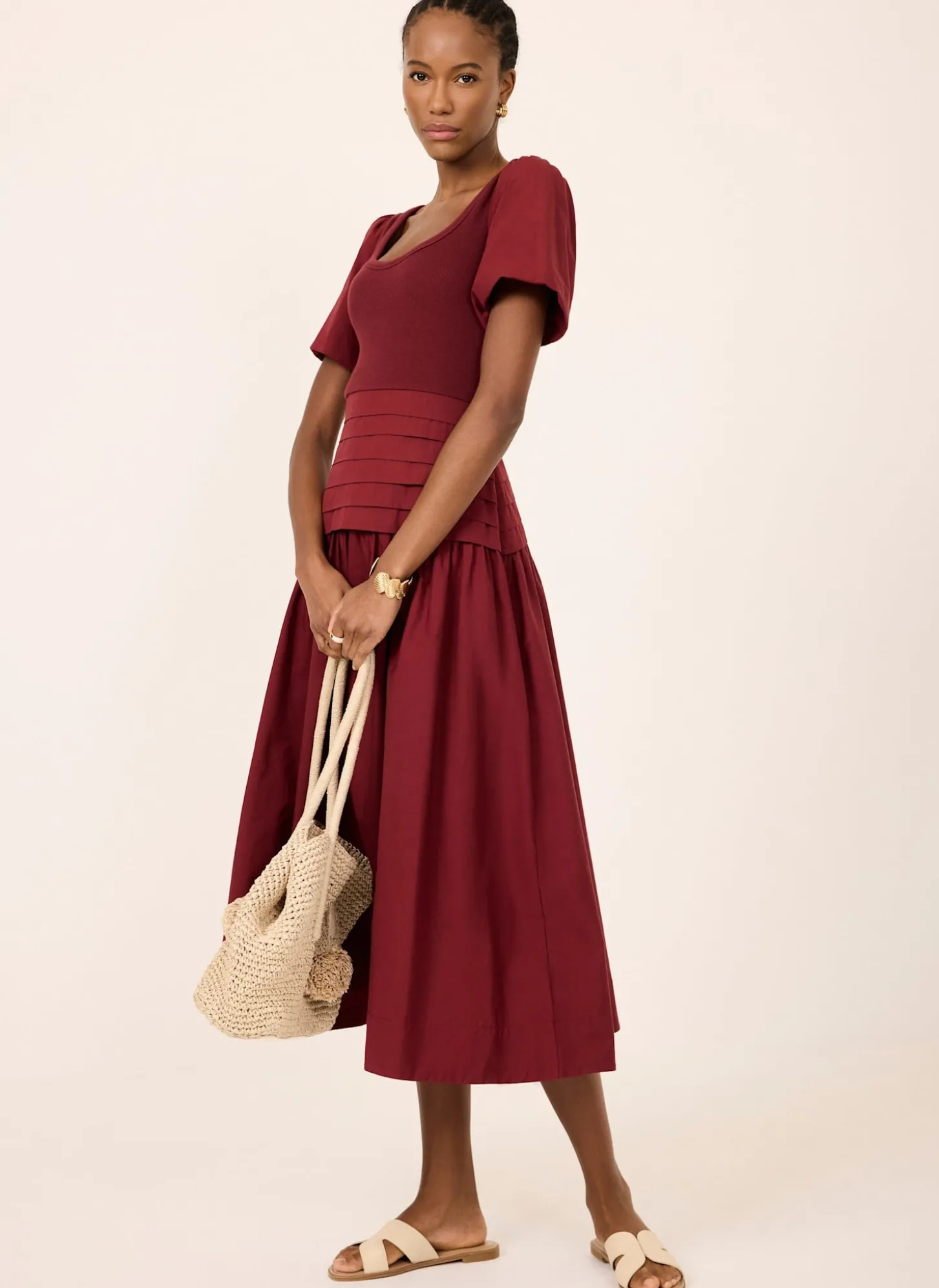 Burgundy Cotton Blend Maxi Dress