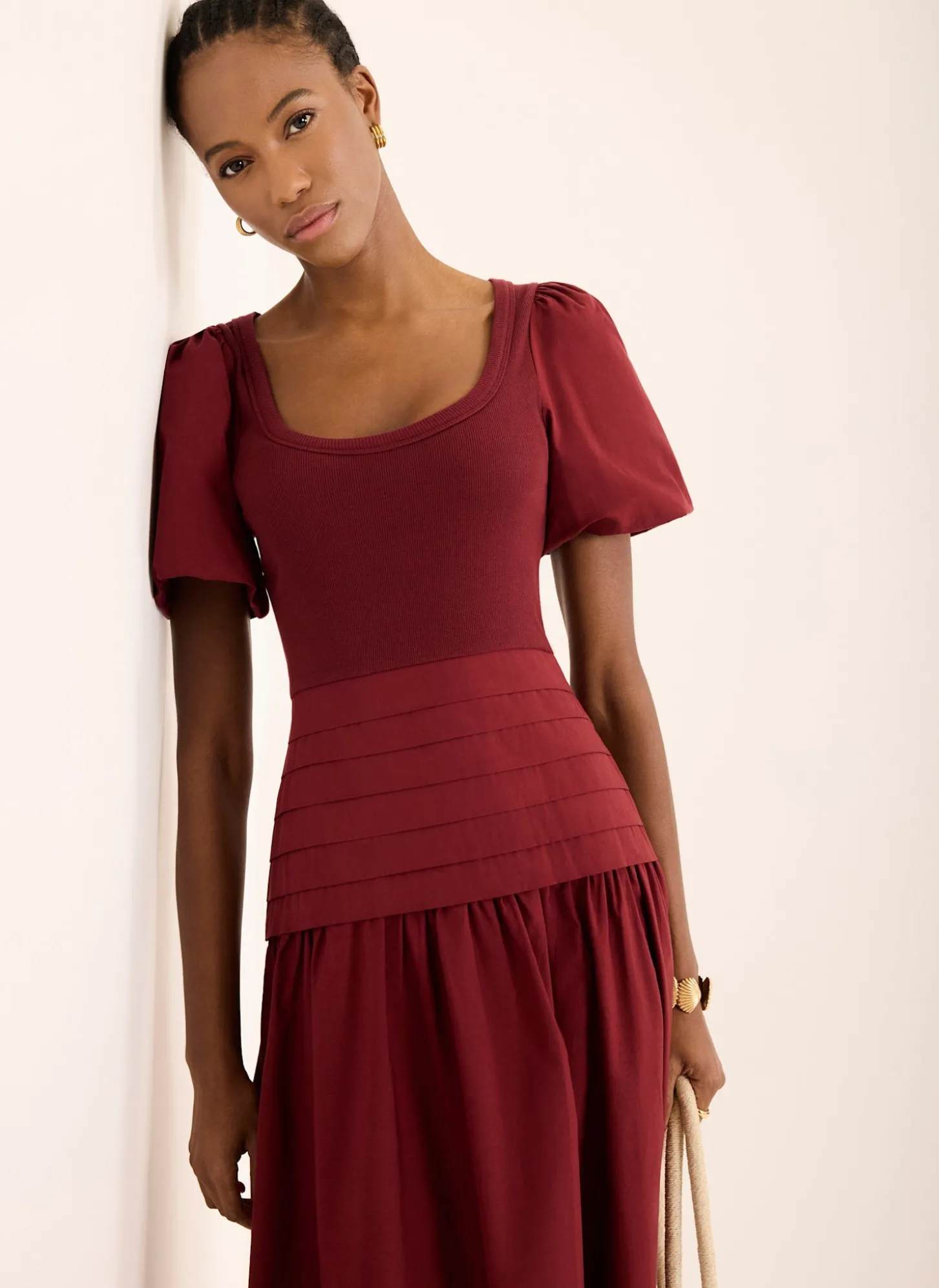 Burgundy Cotton Blend Maxi Dress